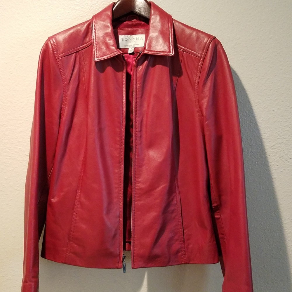 Real leather moto jacket - red